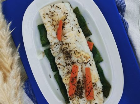 Bacalao con verduras en papillote