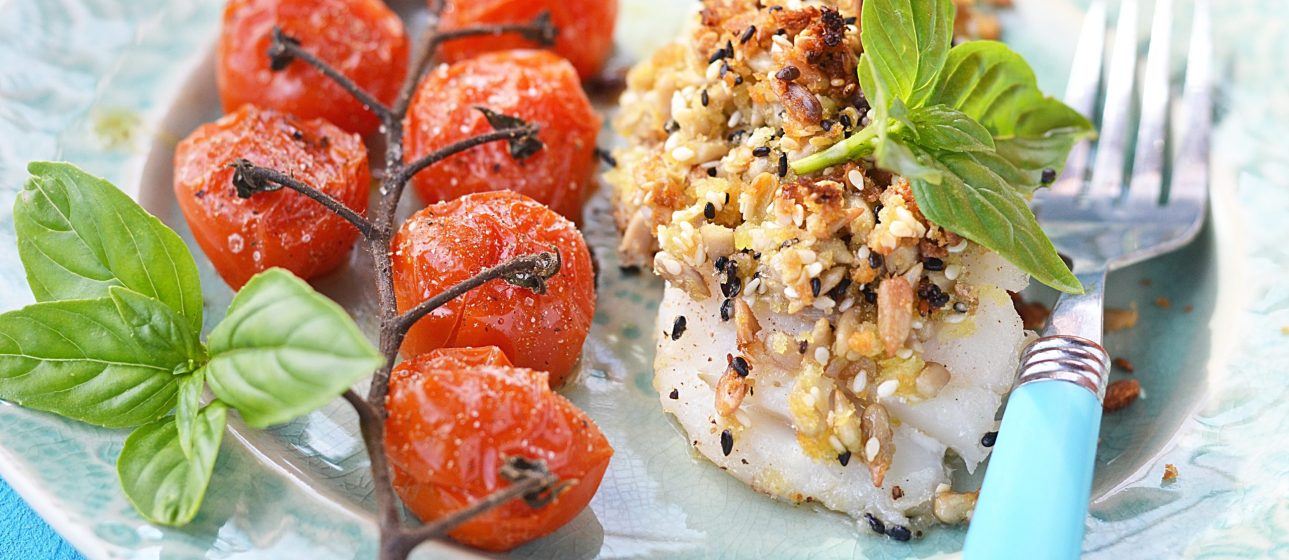 Bacalao con costra de frutos secos