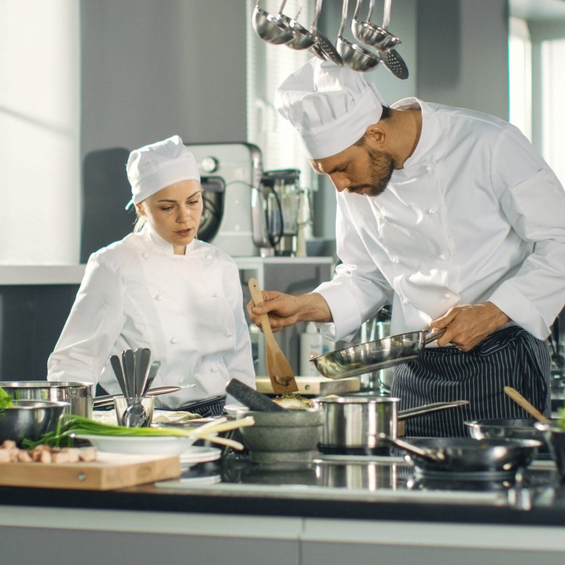 Famous,Chef,And,His,Female,Apprentice,Prepare,Special,Dish,In